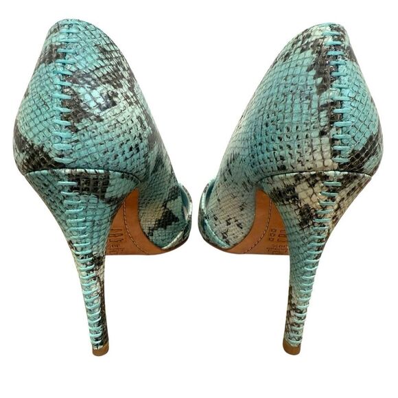 Alice + Olivia Dina Turquoise Snakeskin Heels Size 39.5 - Picture 3 of 7